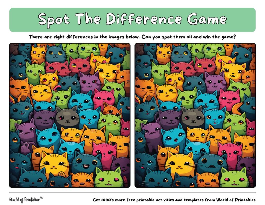 Spot the Difference Animals Cat Faces