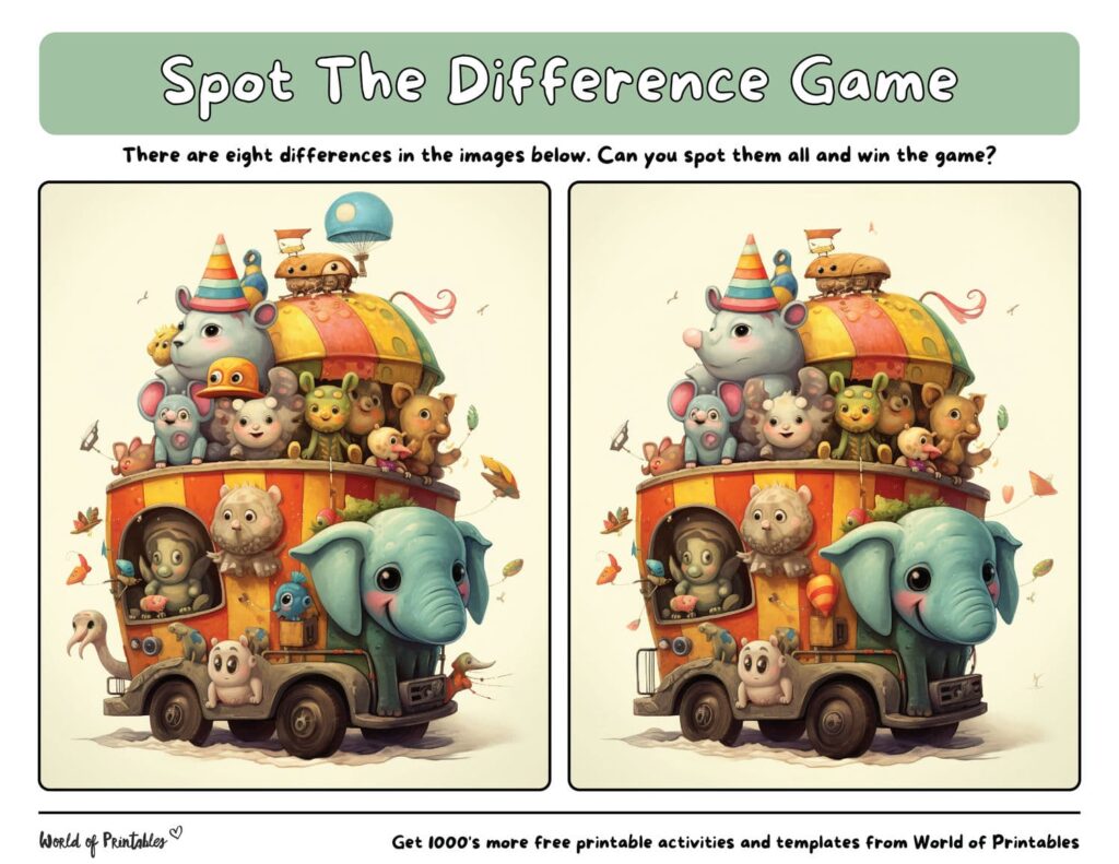 Spot the Difference Animals Circus