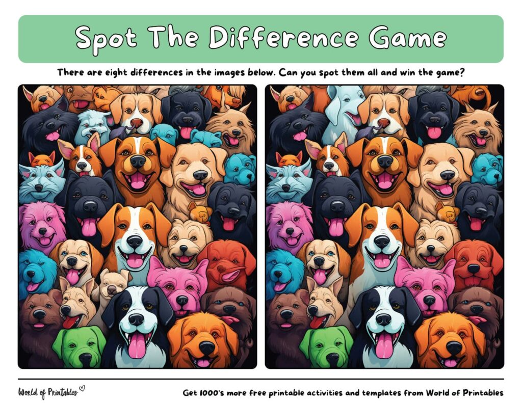 Spot the Difference Animals Colorful Dogs