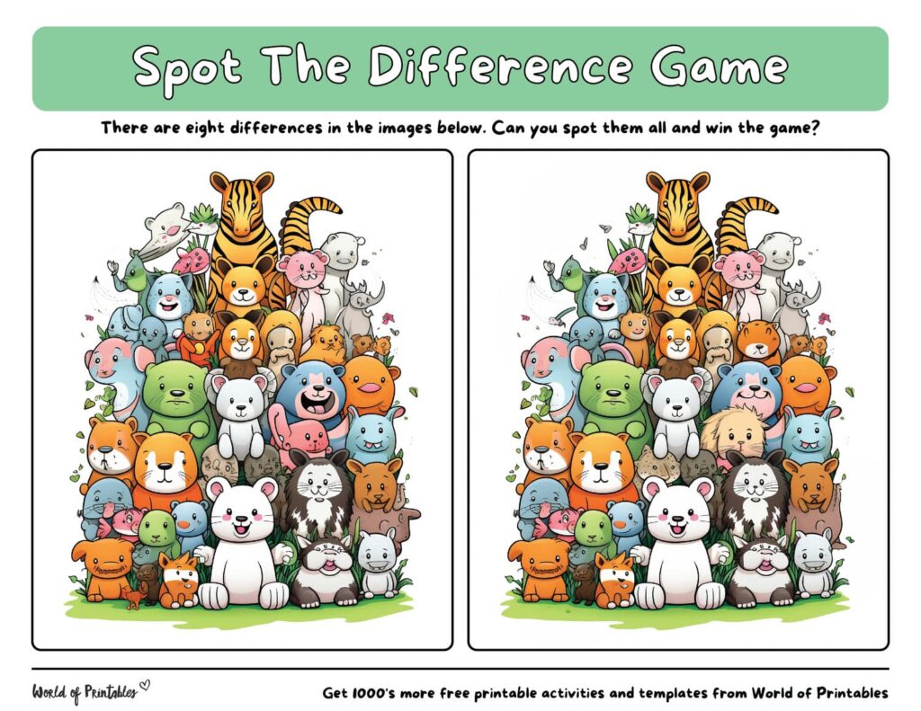 Spot the Difference Animals Cute