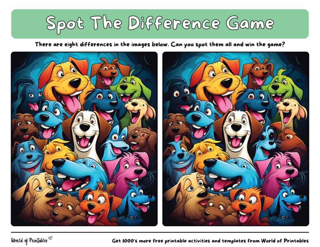 Spot the Difference Animals Happy Pups