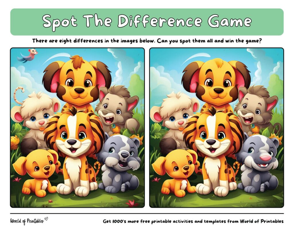 Spot the Difference Animals Playing