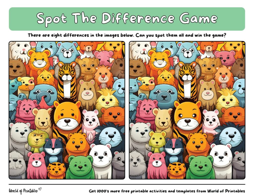Spot the Difference Animals Printable
