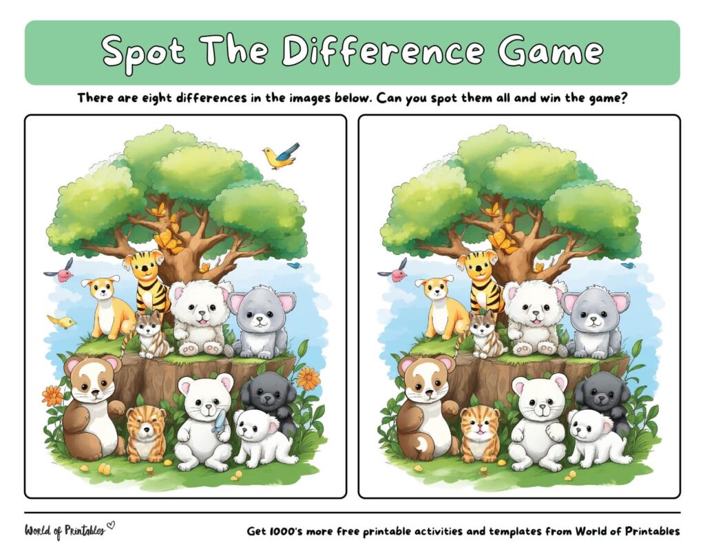 Spot the Difference Animals Under the Tree