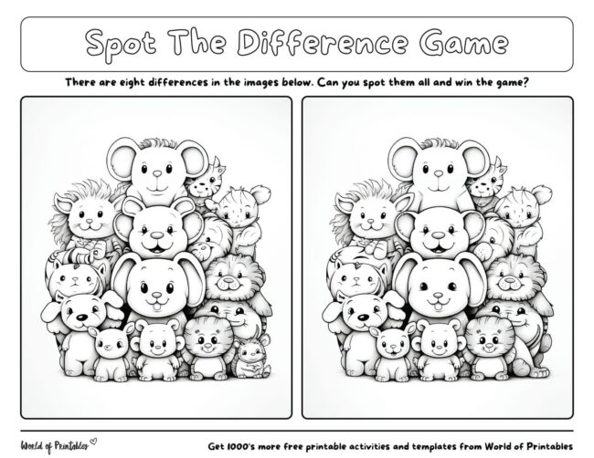 Animal Spot The Difference Games - World of Printables