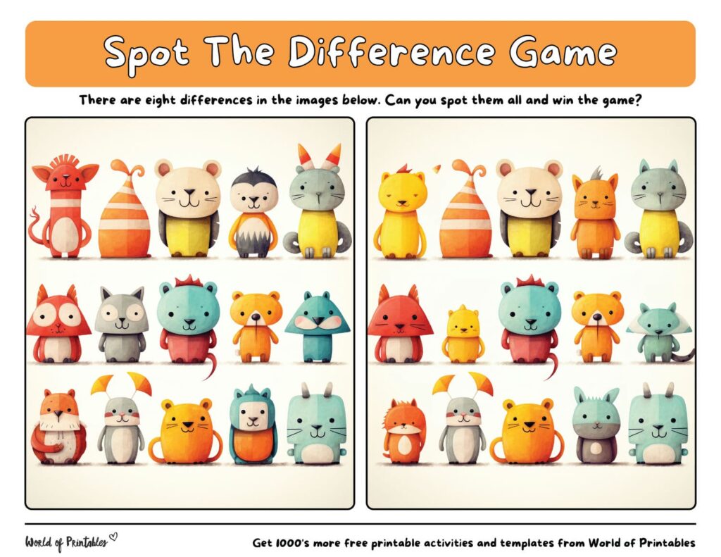 Spot the Difference Easy Characters