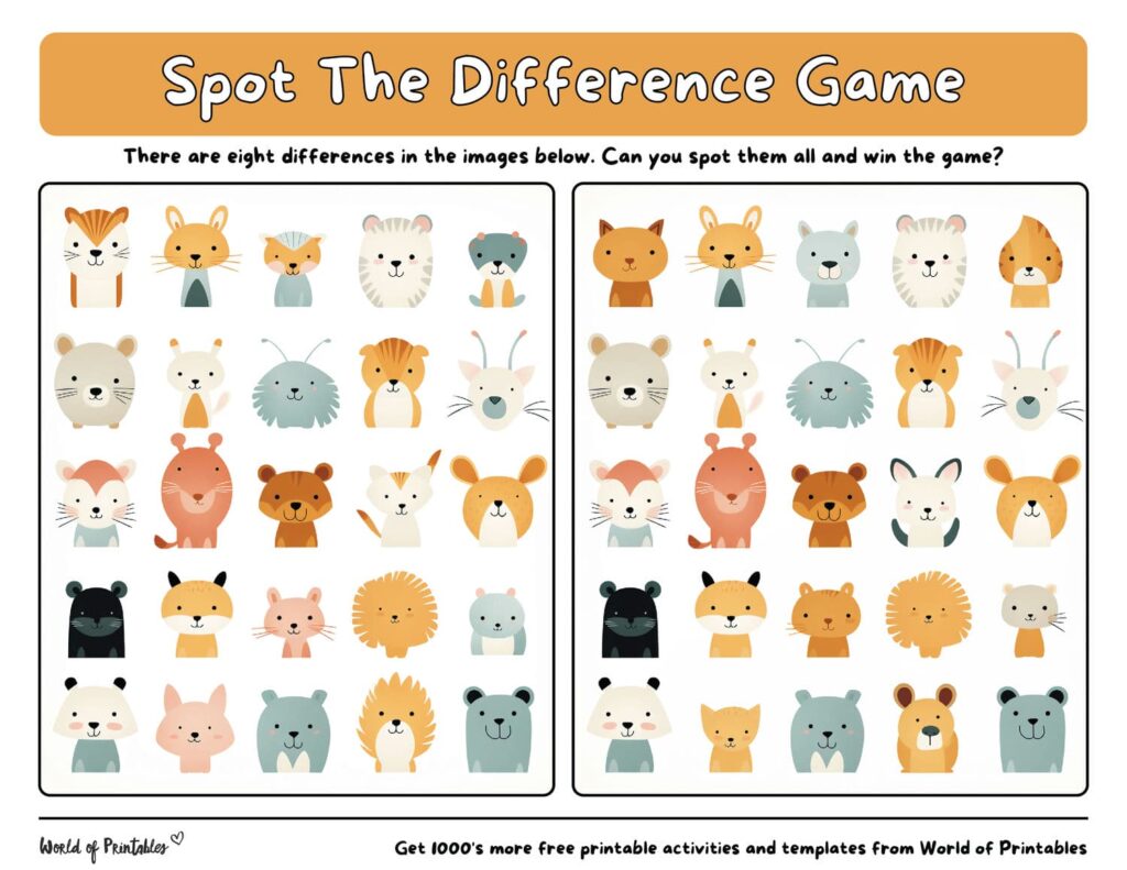 Spot the Difference Easy Cute Creatures