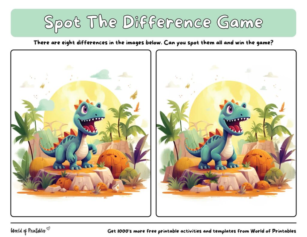 Spot the Difference Easy Dinosaur
