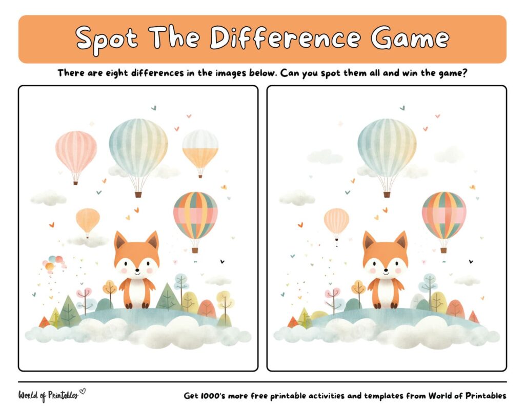 Spot the Difference Easy Fox and Balloons