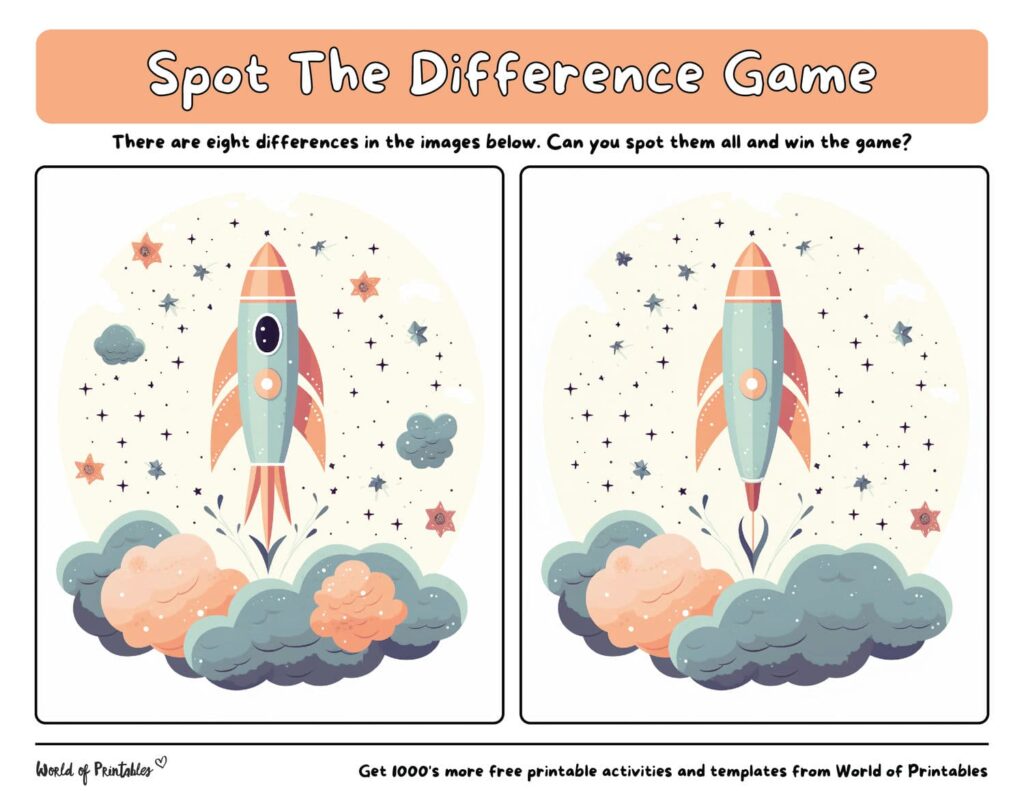 Spot the Difference Easy Rocket and Stars
