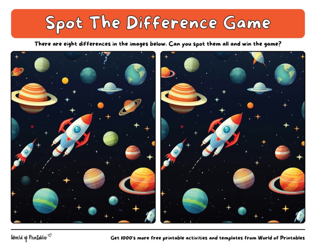 Spot the Difference Easy Space Worksheet