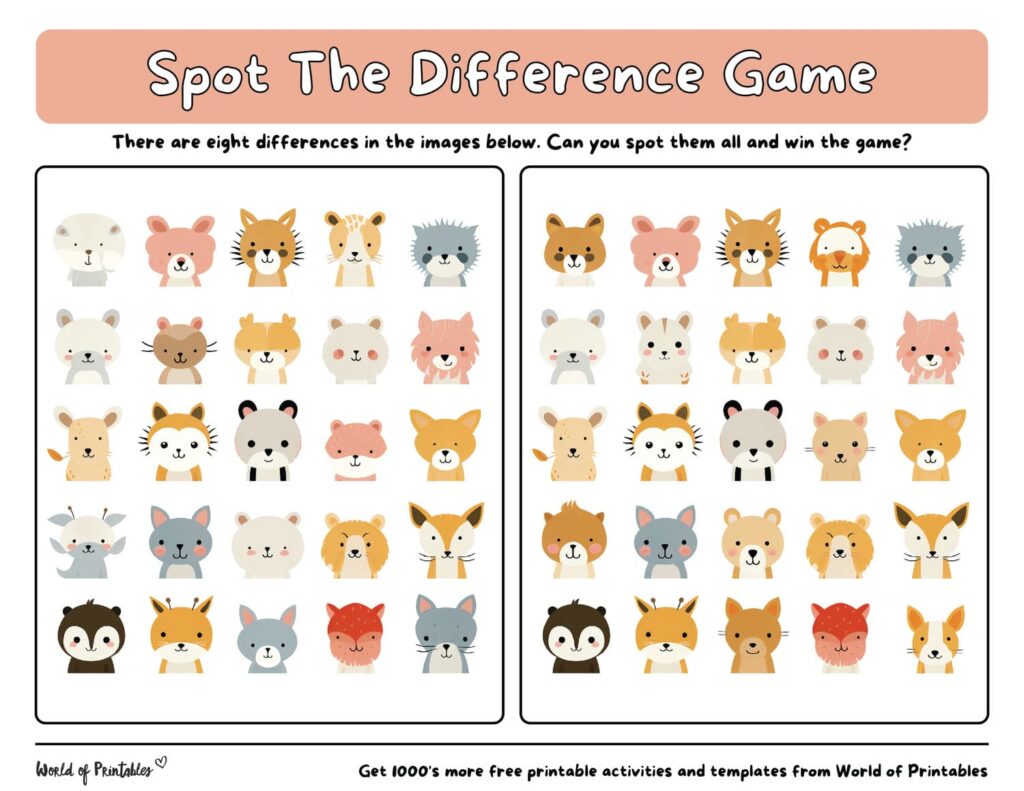Spot the Difference Easy Worksheet