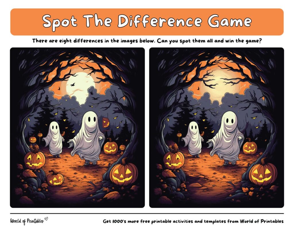 Spot the Difference Halloween Ghosts and Pumpkins