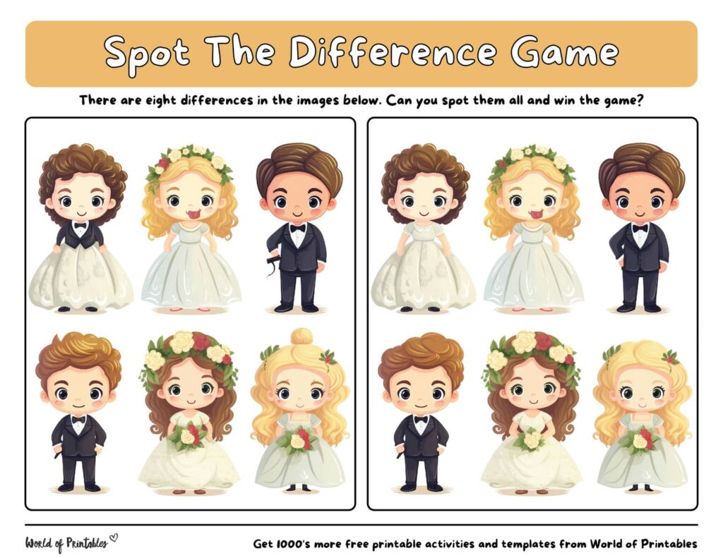 Spot the Difference Wedding Characters