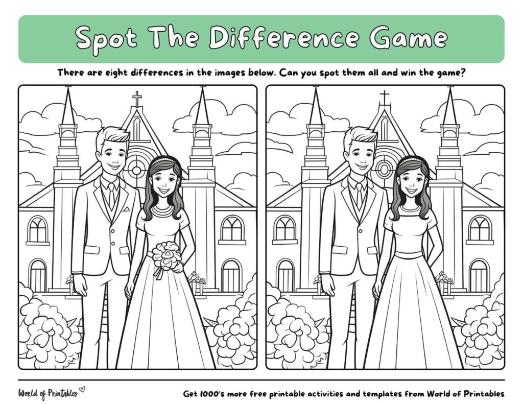 Spot the Difference Wedding Coloring Page