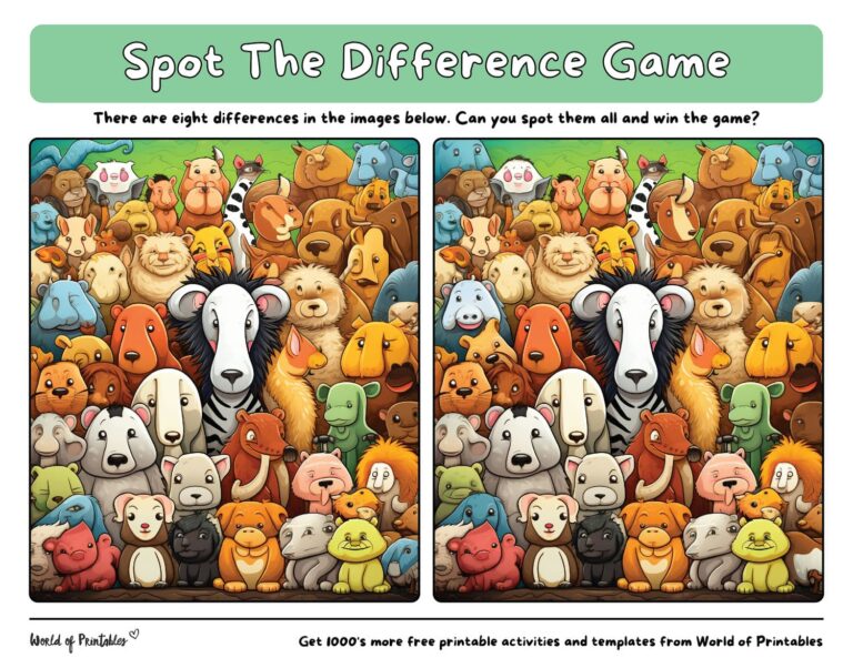 Animal Spot The Difference Games - World of Printables