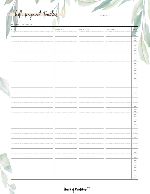 FREE Printable Bill Tracker PDF - World of Printables