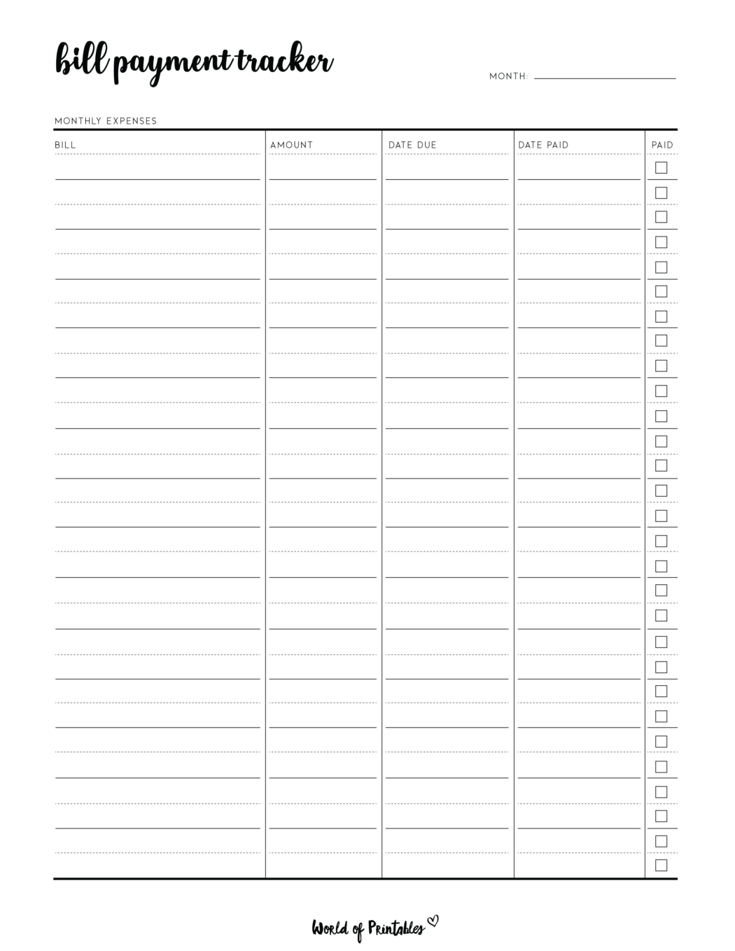 FREE Printable Bill Tracker PDF - World of Printables