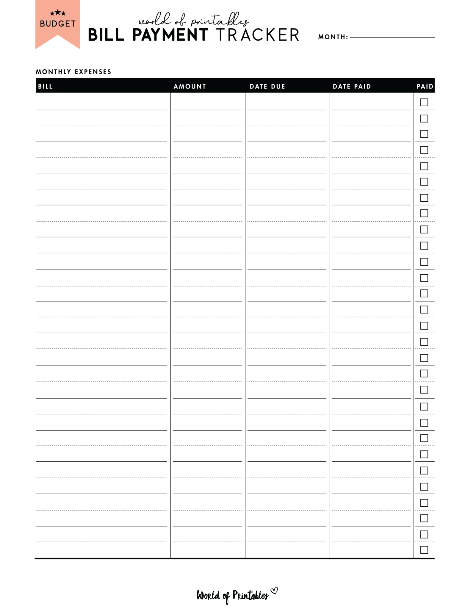 FREE Printable Bill Tracker PDF - World of Printables