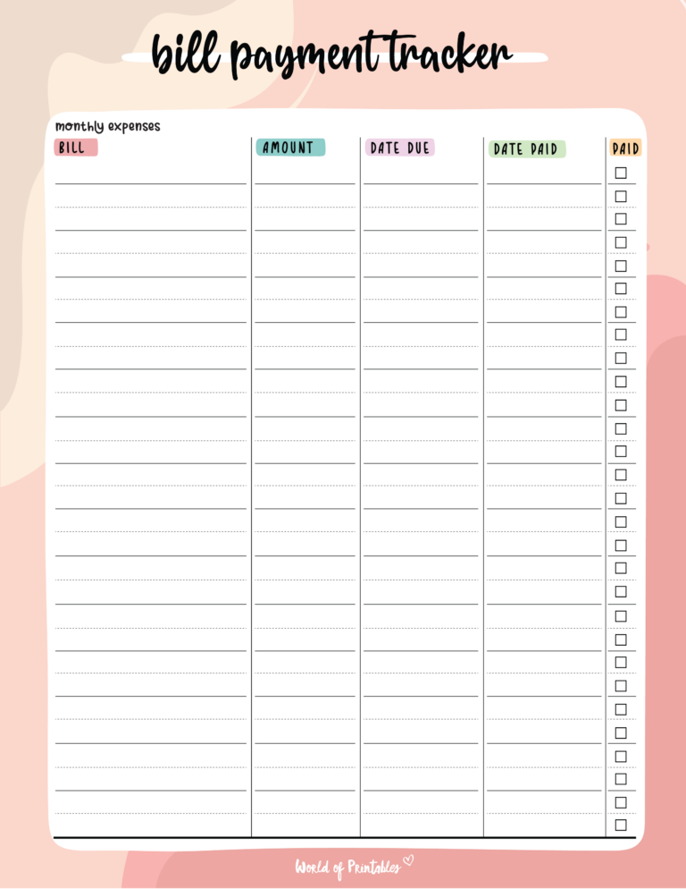 FREE Printable Bill Tracker PDF World of Printables