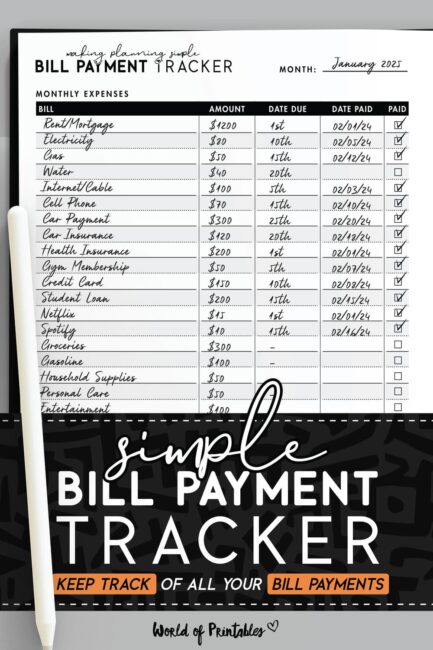FREE Printable Bill Tracker PDF - World of Printables
