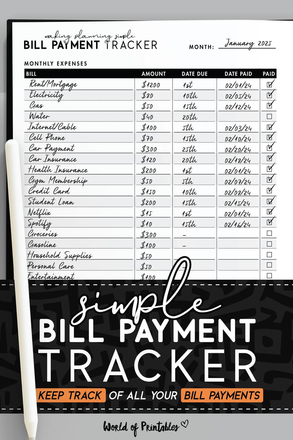 FREE Printable Bill Tracker PDF - World of Printables