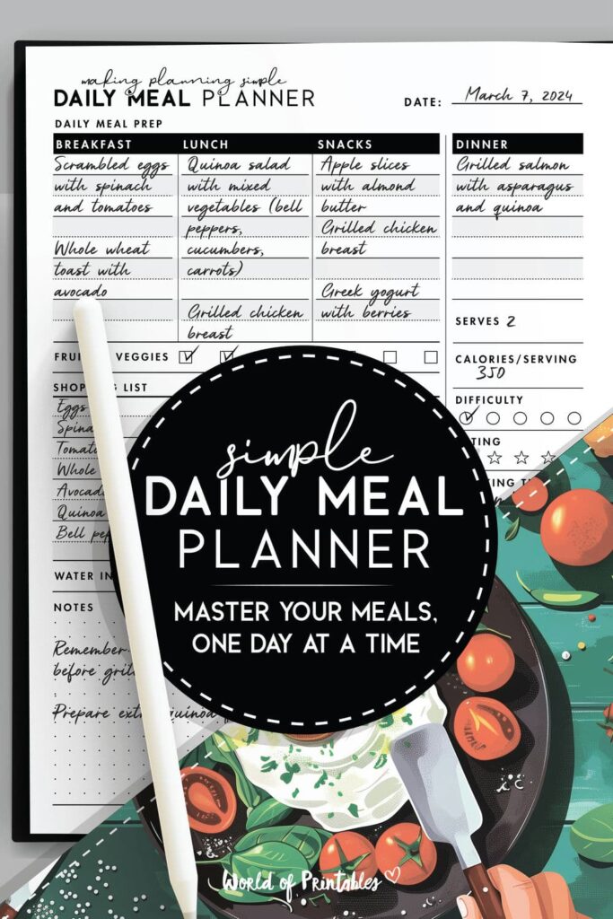 Free Printable Daily Meal Planner 