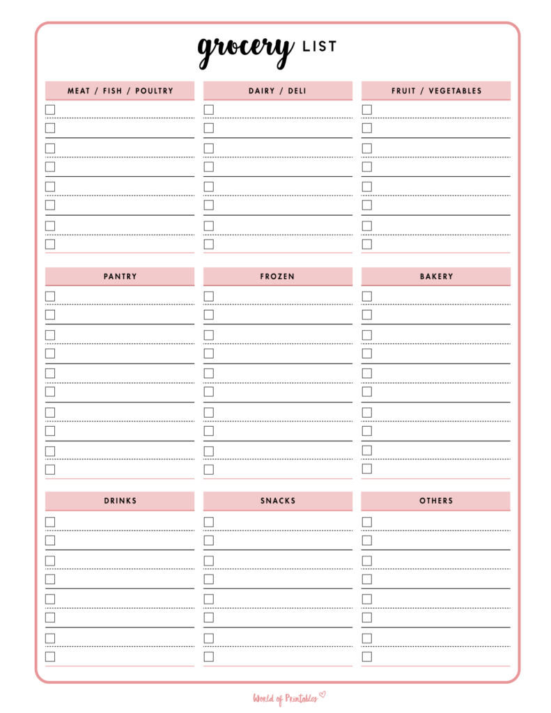 20+ Best Free Printable Grocery List Templates - World of Printables
