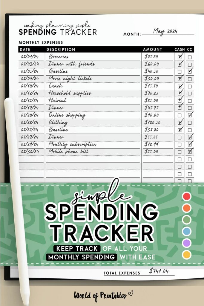 Printable Spending Tracker