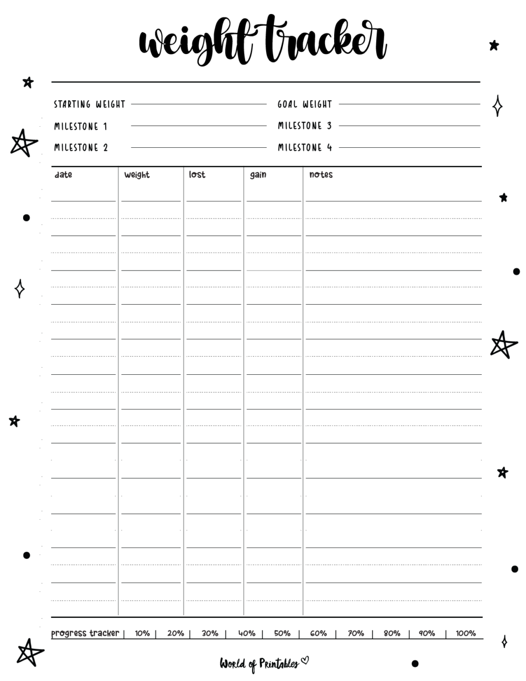 Free Weight Tracker Templates - World Of Printables