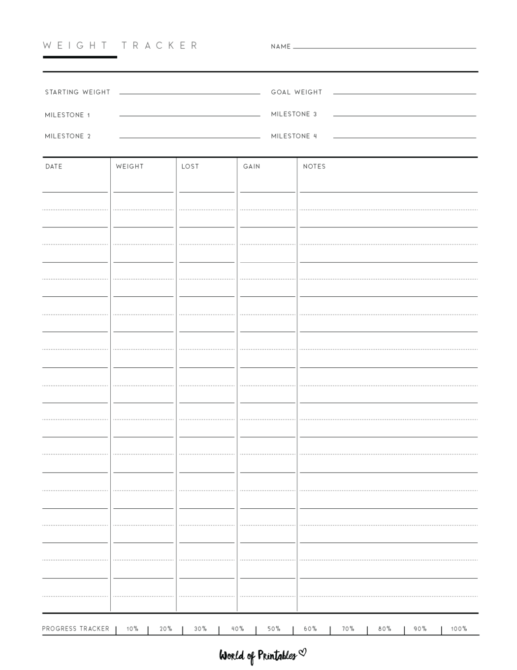 Free Weight Tracker Templates - World of Printables