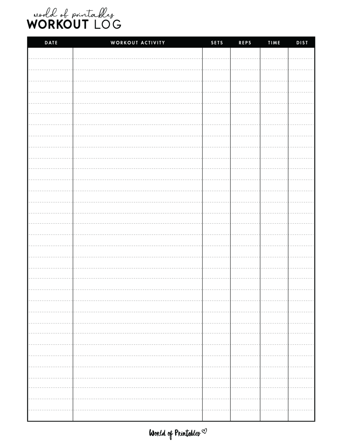 Printable Simple Workout Log Templates - World of Printables