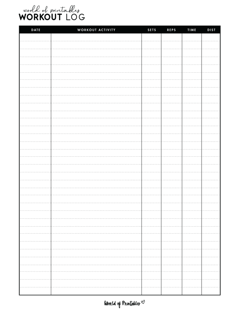 Printable Simple Workout Log Templates World of Printables Printable Simple Workout Log Templates World of Printables