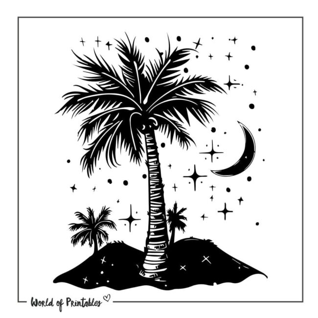 Beautiful Palm Tree and Moon Beach Tattoo Designs