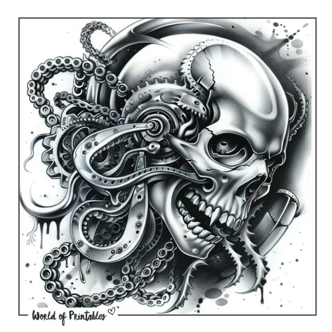Bicycle Chain and Skull Tattoo Design