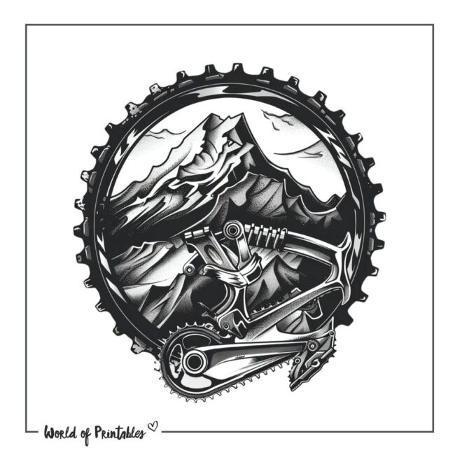 Bicycle Gear Mountain Tattoo Designs