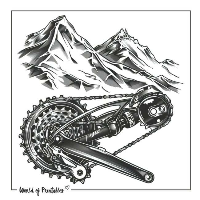 Bicycle Gear and Mountains Tattoo Designs