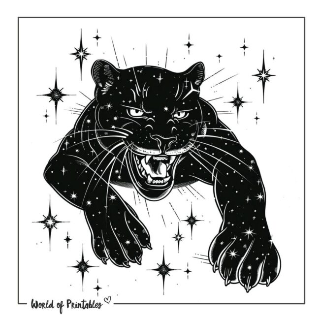 Black Jaguar with Stars Tattoo Designs
