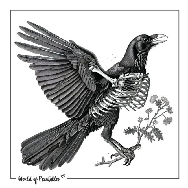 Crow Bird Skeleton Tattoo Designs