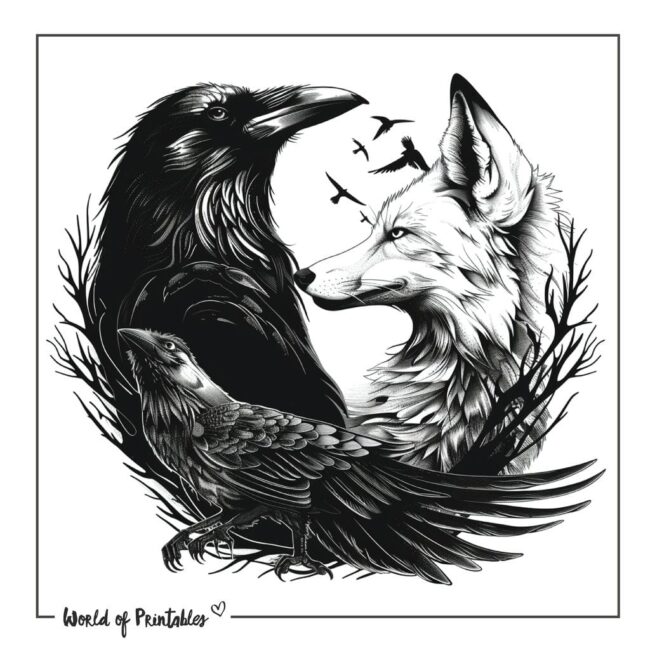Crows and Fox Tattoo Designs
