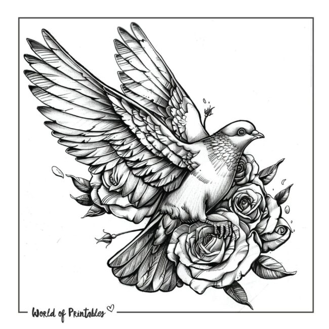 Dove and Flower Tattoo Designs