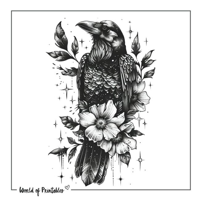 Feminine Raven Tattoo Designs