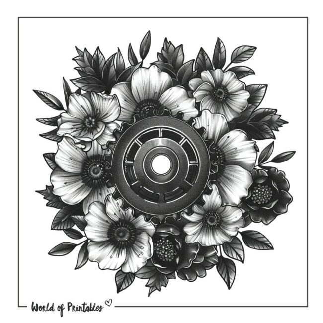 Floral Bicycle Sprocket Tattoo Designs