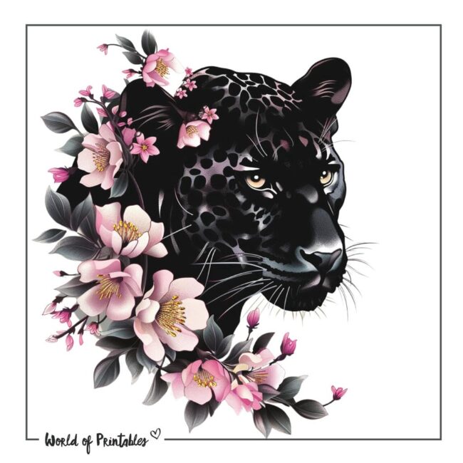 Floral Black Jaguar Tattoo Designs