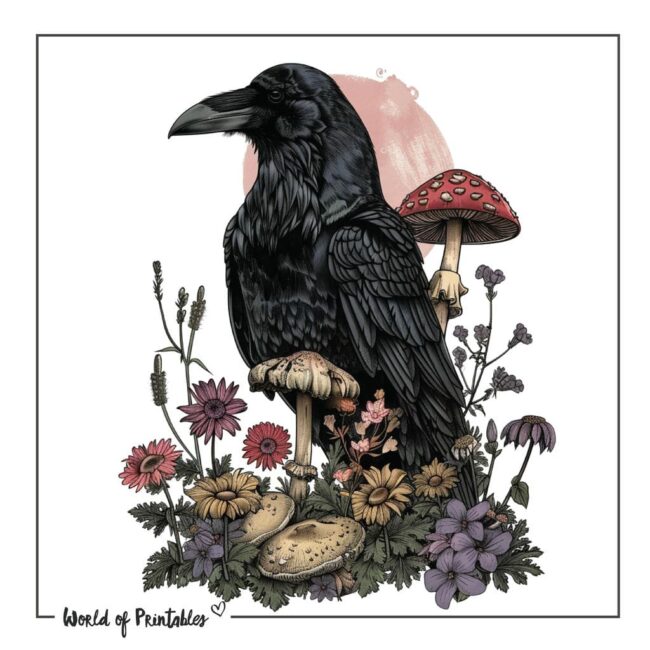 Floral Raven Tattoo Designs