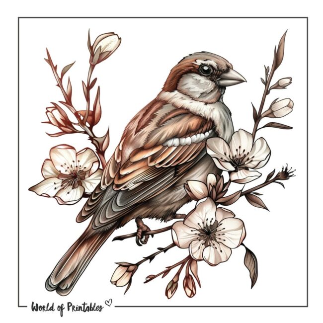 Floral Sparrow Bird Tattoo Designs