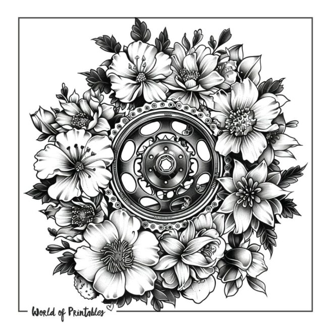 Flower Bike Sprocket Tattoo Designs