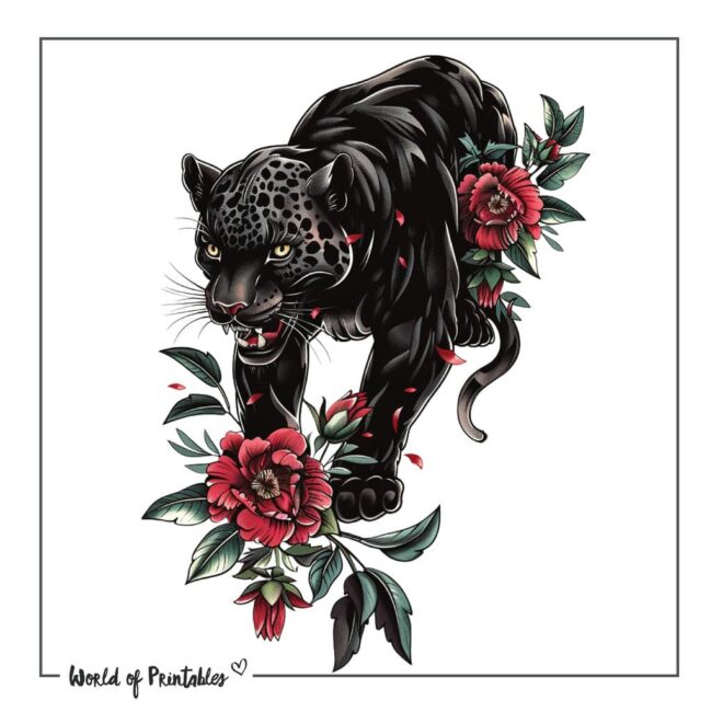 Flower Black Jaguar Tattoo Designs