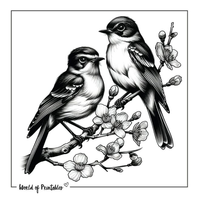 Flower and Robin Tattoo Designs