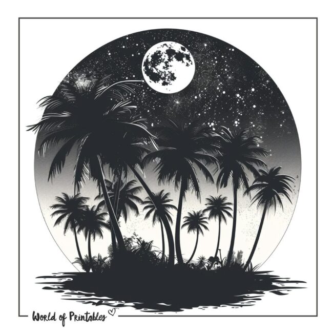 Giant Moon and Palm Tree Beach Tattoo Designs